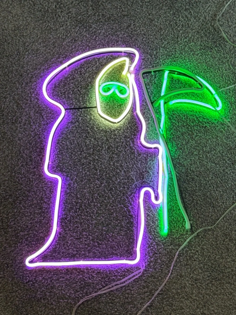 White Neon Grim Reaper Silhouette Light